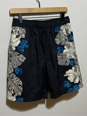 Islander Swim Trunks Men's Small Island Tropical Floral Palm Print Mesh Lined